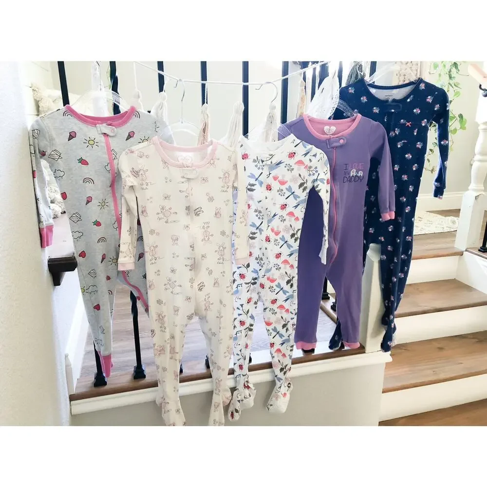 Bulk Lot 5 Snug Fit Pajama Sleepers Cozy Darling Prints 2T